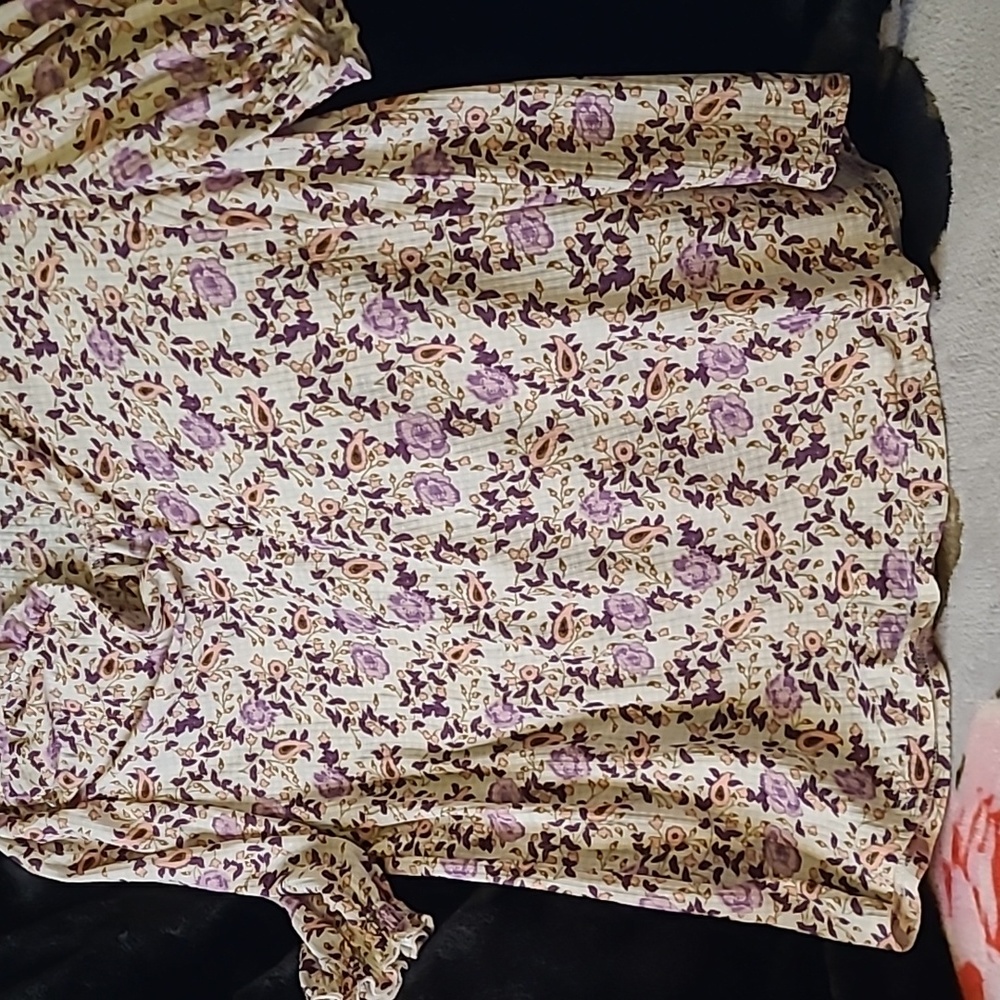 $5🧨 MELLODAY Floral Print Gathered short slv Blouse Pullover - Picture 8 of 13